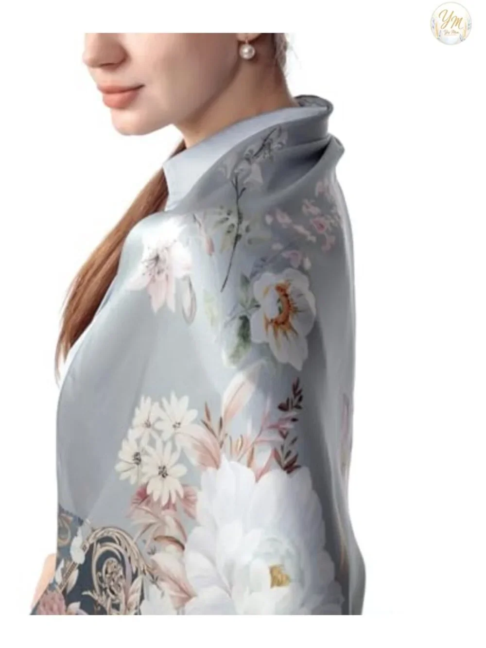 100% Mulberry Silk Scarf for Women, Long Wrap 68x21, Floral Print